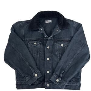 Agolde Black Denim Jacket Sherpa Collar Oversized Trucker Women’s S